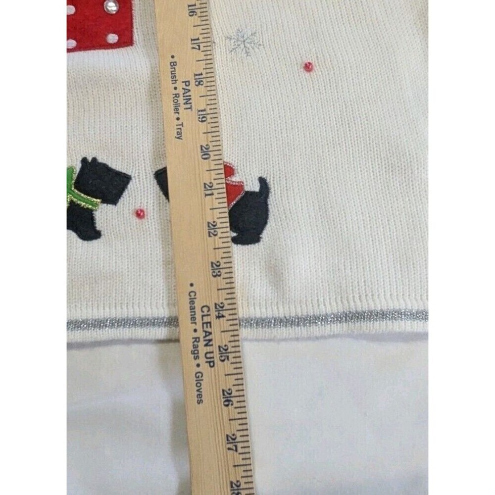 Holiday Time Sweater XXL (20) Christmas Dog Presents Cream Embroidered - Picture 3 of 6
